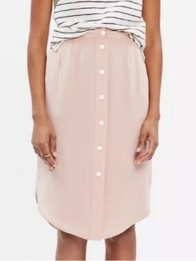 Madewell Silk Button-Front Blush Midi Skirt